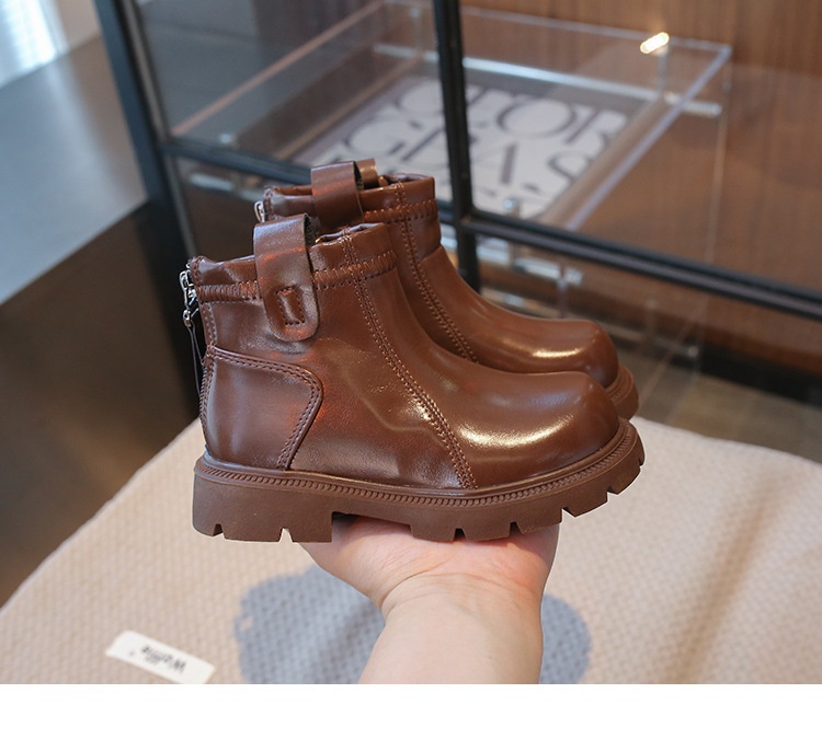 M047 Giày Bốt Trẻ Em Cổ Ngắn Da Bóng Phong Cách Hàn Quốc – Boots Bé Trai & Bé Gái Khóa Kéo Sau Cổ Chun Đế Răng Cưa Chống Trượt (Size 26 - 36)