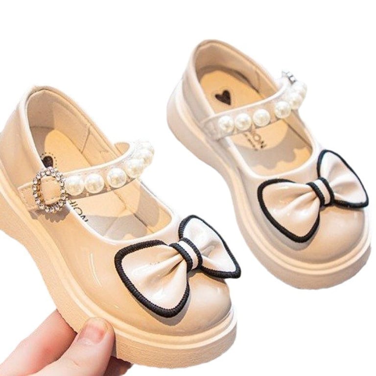 M157 Giày Búp Bê Bé Gái Công Chúa Da Bóng Đính Nơ Viền Nổi – Giày Trẻ Em Quai Đính Chuỗi Ngọc Trai Đi Học, Đi Dự Tiệc