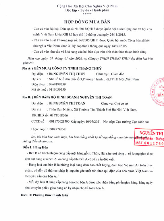 Hồ sơ pháp lý CÔNG TY TNHH THẮNG THỦY