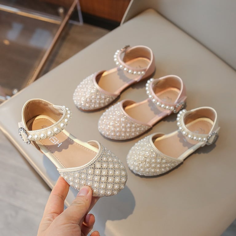 M182 Giày Búp Bê Bé Gái Đính Ngọc Trai Công Chúa Sang Trọng – Giày Trẻ Em Quai Đính Ngọc Lấp Lánh Đi Dự Tiệc, Chụp Ảnh