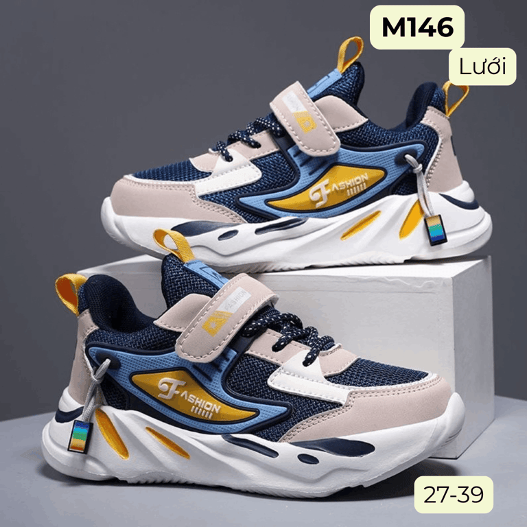 M146 Giày Thể Thao Trẻ Em Siêu Nhẹ SPORT FASHION – Giày Sneaker Bé Trai & Bé Gái Da Mềm Phối Lưới Cực Êm Chân Đi Học, Chạy Bộ (Size 27 - 39)