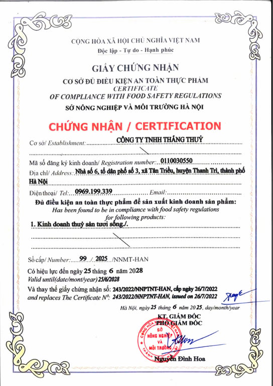 Hồ sơ pháp lý CÔNG TY TNHH THẮNG THỦY