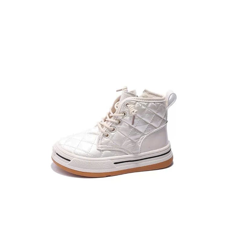 M025 Giày Boot Thể Thao Cổ Cao Trẻ Em Da Mềm Khâu Tròn Quai Khóa Kéo Ấm Áp Phong Cách Hàn Quốc