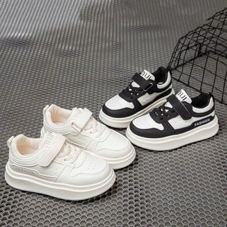 M137 Giày Thể Thao Trẻ Em Cổ Thấp Trắng Kem & Đen Trắng – Sneaker Bé Trai & Bé Gái Da Mềm Êm Chân, Quai Dán Tiện Lợi Đi Học, Đi Chơi