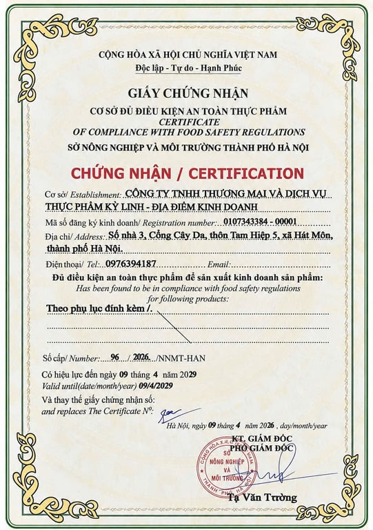 Giấy Chứng Nhận Cơ Sở Đủ Điều Kiện ATTP