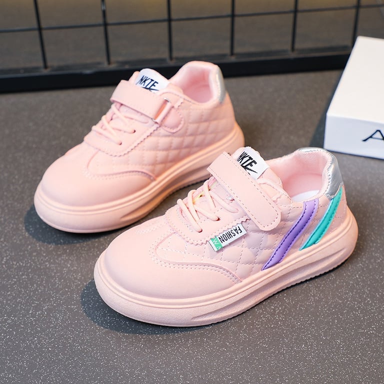 M035 Giày Thể Thao Trẻ Em Chần Chỉ Ô Trám Phối Sọc Màu – Sneaker Bé Trai & Bé Gái Da Mềm Quai Dán Êm Chân Đi Học, Đi Chơi (Size 26 - 36)