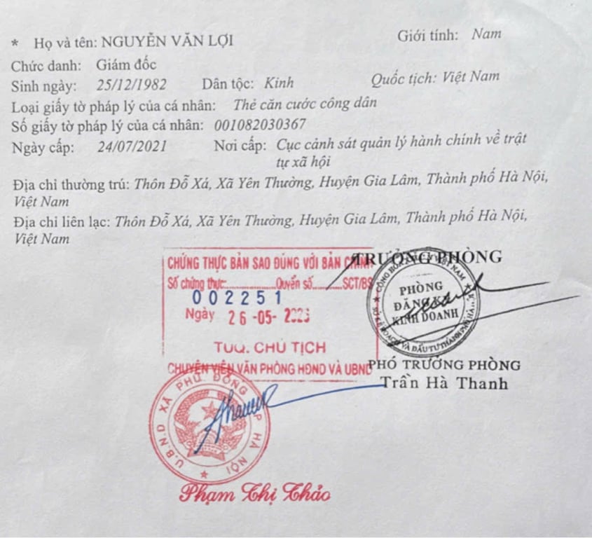 Hồ sơ pháp lý CÔNG TY TNHH THỰC PHẨM THƯƠNG MẠI THÀNH LỢI