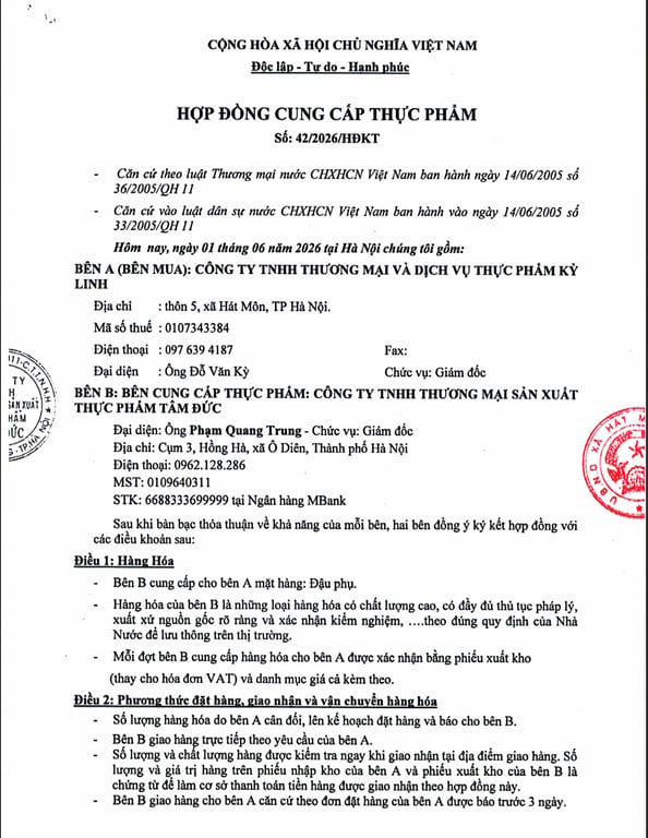 Hồ sơ pháp lý CÔNG TY TNHH  THƯƠNG MẠI SẢN XUẤT THỰC PHẨM TÂM ĐỨC