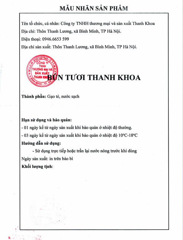 HỒ SƠ PHÁP LÝ CÔNG TY TNHH THƯƠNG MẠI VÀ SẢN XUẤT THANH KHOA