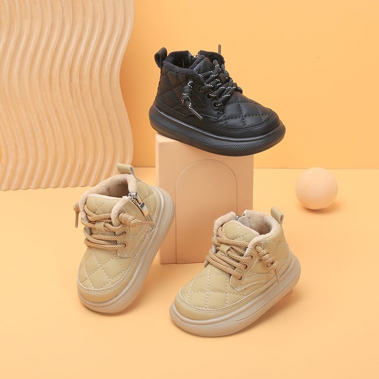 M026 Giày Boot Cổ Lót Lông Cho Bé Trai & Bé Gái Style Hàn Quốc – Giày Thể Thao Bốt Chần Chỉ Ô Tám Êm Chân Khóa Kéo Tiện Lợi (Size 26-36)