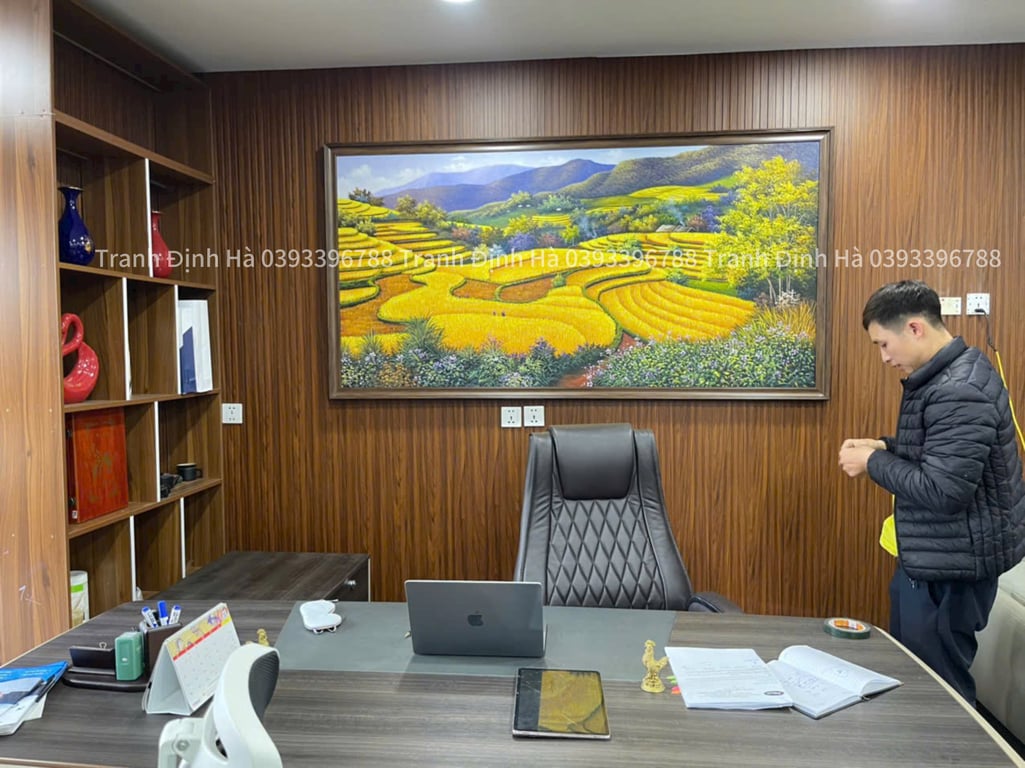 Tranh sơn dầu Tây Bắc ruộng bậc thang treo phòng làm việc