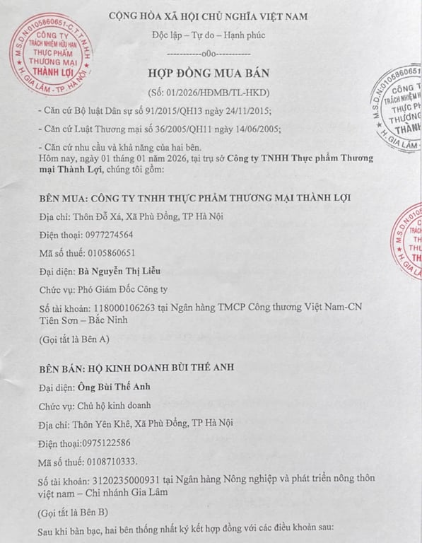 Hồ sơ pháp lý CÔNG TY TNHH THỰC PHẨM THƯƠNG MẠI THÀNH LỢI