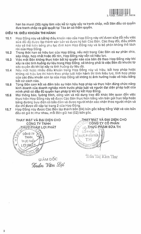 Hồ sơ pháp lý CÔNG TY TNHH THỰC PHẨM LỢI PHÁT