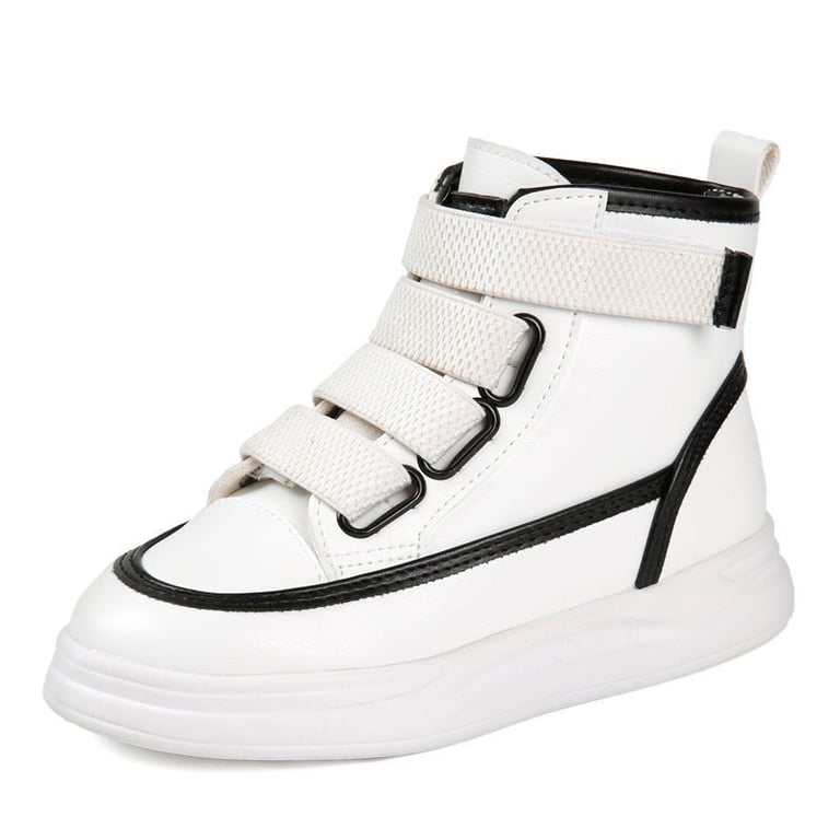 M003 Giày Boot Thể Thao Cổ Cao Trắng Viền Đen Bé Gái Cá Tính Hàn Quốc
