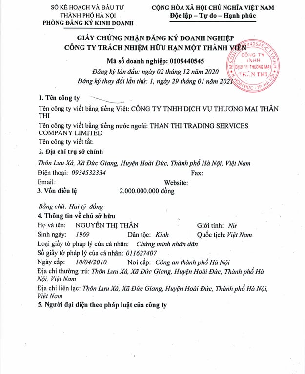 HỒ SƠ PHÁP LÝ CÔNG TY TNHH THƯƠNG MẠI VÀ SẢN XUẤT THANH KHOA