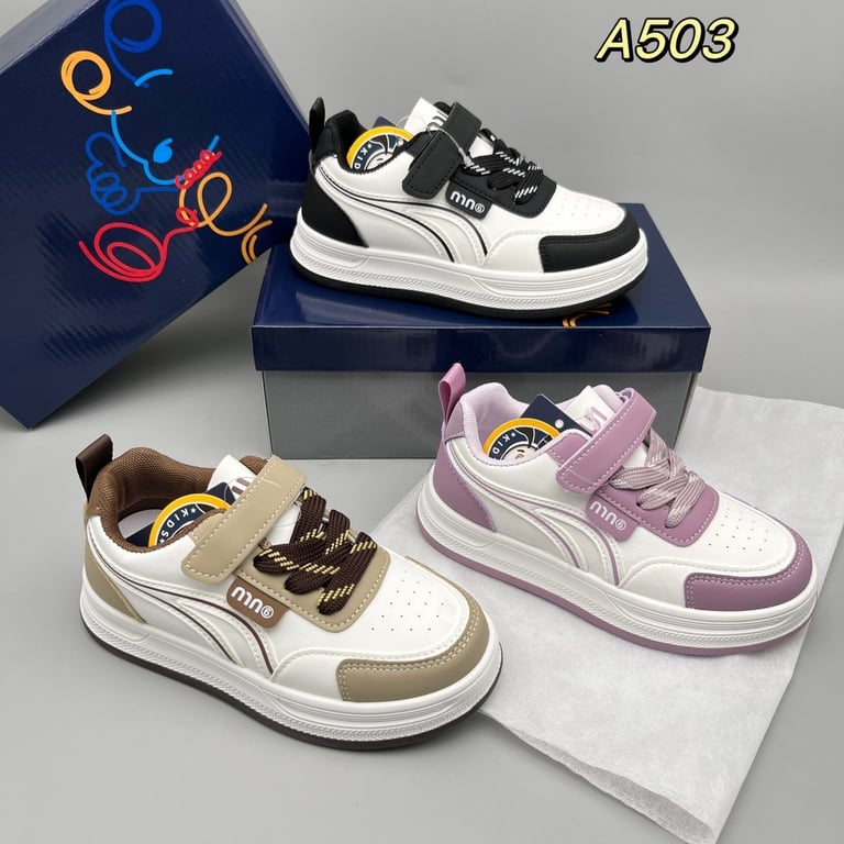 M136 Giày Thể Thao Trẻ Em Cổ Thấp Mnin 6 – Sneaker Bé Trai & Bé Gái Da Mềm Êm Chân, Quai Dán Tiện Lợi Đi Học, Đi Chơi (Size 26 - 37)