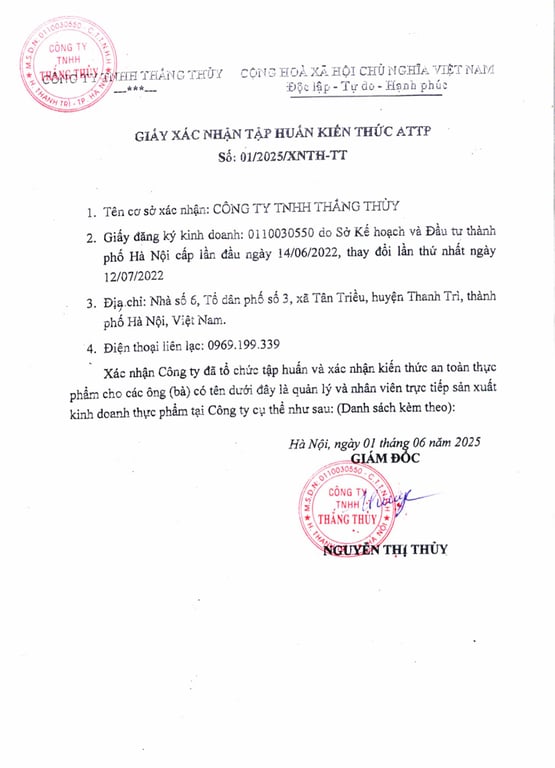 Hồ sơ pháp lý CÔNG TY TNHH THẮNG THỦY