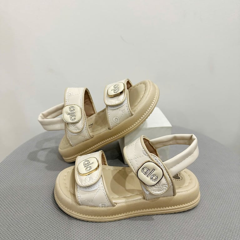 M197 Sandal Bé Gái Quai Dán Chần Bông Đính Khóa Chữ Alo Hàn Quốc (Size 26-37)