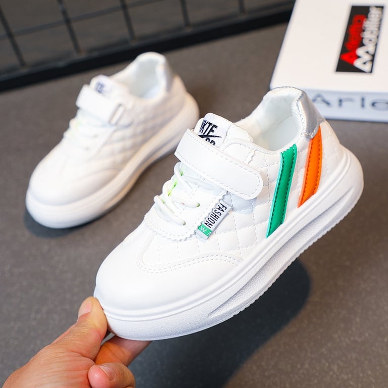 M035 Giày Thể Thao Trẻ Em Chần Chỉ Ô Trám Phối Sọc Màu – Sneaker Bé Trai & Bé Gái Da Mềm Quai Dán Êm Chân Đi Học, Đi Chơi (Size 26 - 36)