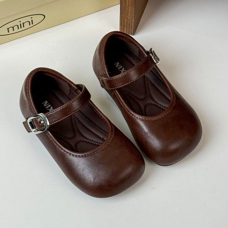 M205 Giày Búp Bê Bé Gái Mary Jane Da Mềm Phong Cách Vintage Hàn Quốc – Giày Trẻ Em Mũi Tròn Êm Chân Đi Học, Đi Chơi