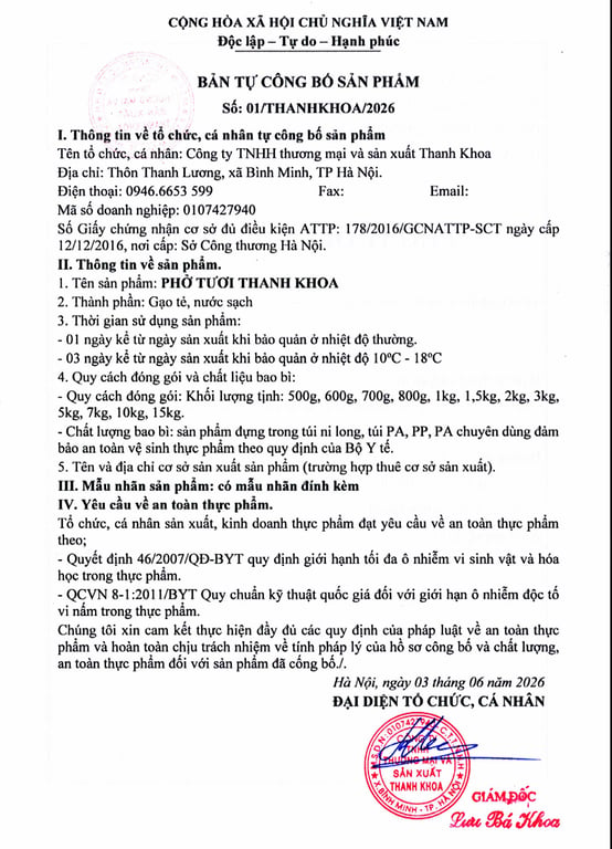 HỒ SƠ PHÁP LÝ CÔNG TY TNHH THƯƠNG MẠI VÀ SẢN XUẤT THANH KHOA