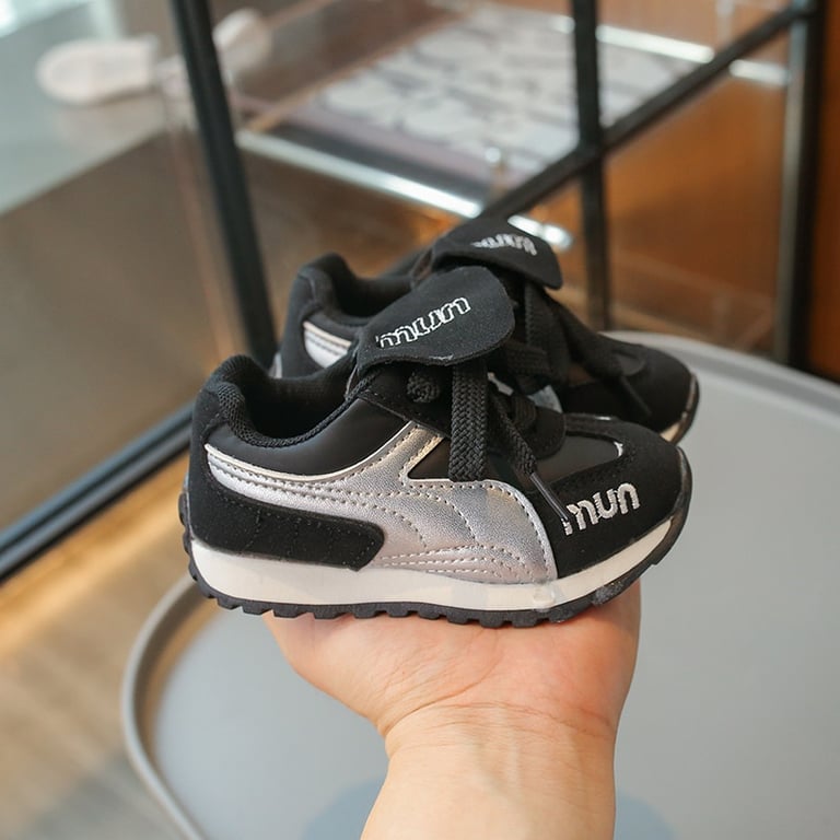 M045 Giày Thể Thao Trẻ Em Cổ Thấp Phong Cách Retro – Sneaker Bé Trai & Bé Gái Phối Da Lộn & Ánh Kim Quai Dán Tiện Lợi Đi Học, Đi Chơi (Size 27 - 37)