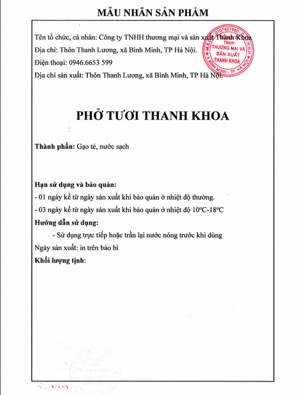 HỒ SƠ PHÁP LÝ CÔNG TY TNHH THƯƠNG MẠI VÀ SẢN XUẤT THANH KHOA