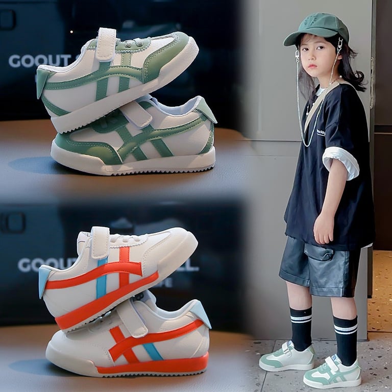 M024 Giày Thể Thao Trẻ Em Cổ Thấp Phối Sọc Nổi Bật – Sneaker Bé Trai & Bé Gái Da Mềm Quai Dán Tiện Lợi Đi Học, Đi Chơi (Size 31 - 36)