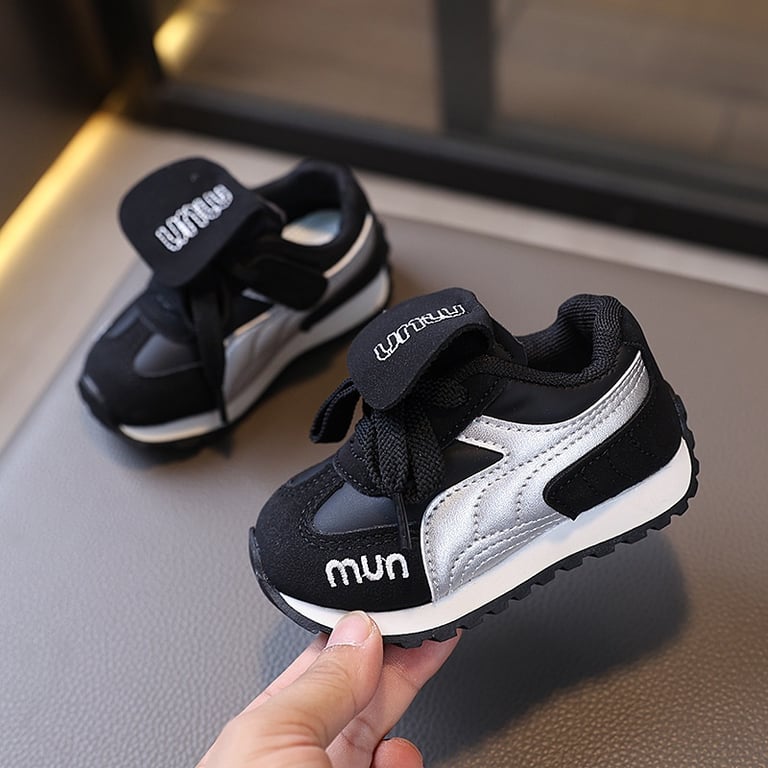 M045 Giày Thể Thao Trẻ Em Cổ Thấp Phong Cách Retro – Sneaker Bé Trai & Bé Gái Phối Da Lộn & Ánh Kim Quai Dán Tiện Lợi Đi Học, Đi Chơi (Size 27 - 37)