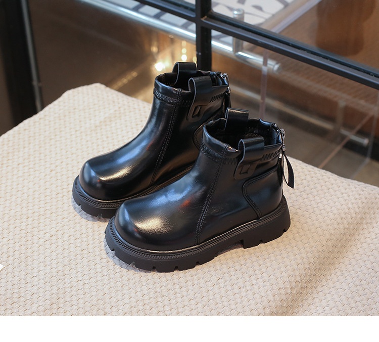 M047 Giày Bốt Trẻ Em Cổ Ngắn Da Bóng Phong Cách Hàn Quốc – Boots Bé Trai & Bé Gái Khóa Kéo Sau Cổ Chun Đế Răng Cưa Chống Trượt (Size 26 - 36)