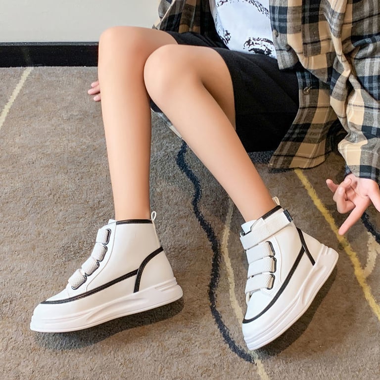 M003 Giày Boot Thể Thao Cổ Cao Trắng Viền Đen Bé Gái Cá Tính Hàn Quốc