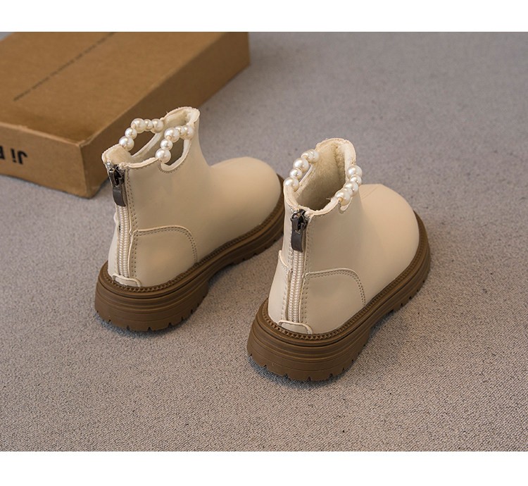 M038 Giày Bốt Bé Gái Cổ Ngắn Đính Ngọc Trai Sang Trọng – Boots Da Mềm Khóa Kéo Sau Đế Cao Su Chống Trượt Đi Học, Đi Tiệc (Size 26 - 36)