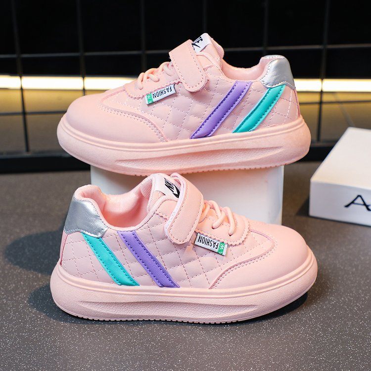 M035 Giày Thể Thao Trẻ Em Chần Chỉ Ô Trám Phối Sọc Màu – Sneaker Bé Trai & Bé Gái Da Mềm Quai Dán Êm Chân Đi Học, Đi Chơi (Size 26 - 36)