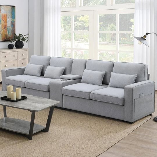 114-2-in-w-square-arm-linen-rectangle-sofa-in-light-gray-with-console-2-cup-holders-wired-and-wirele-1