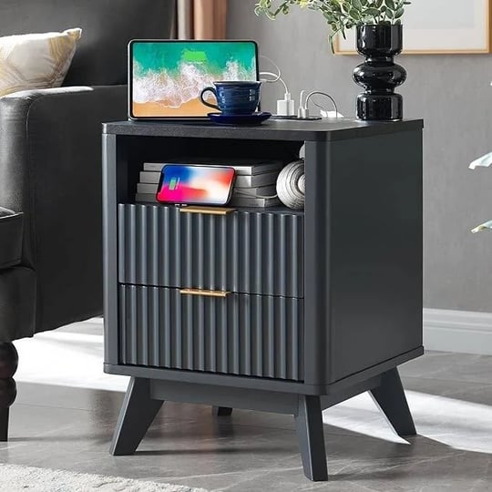18-fluted-2-drawer-nightstand-with-charging-station-faux-marble-top-charcoal-grey-1
