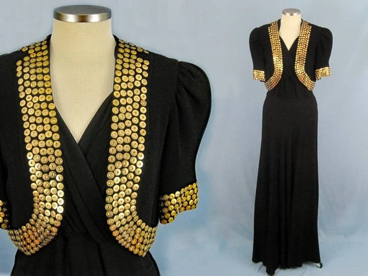 1930s-studded-black-rayon-crepe-dress-bolero-old-hollywood-gown-1