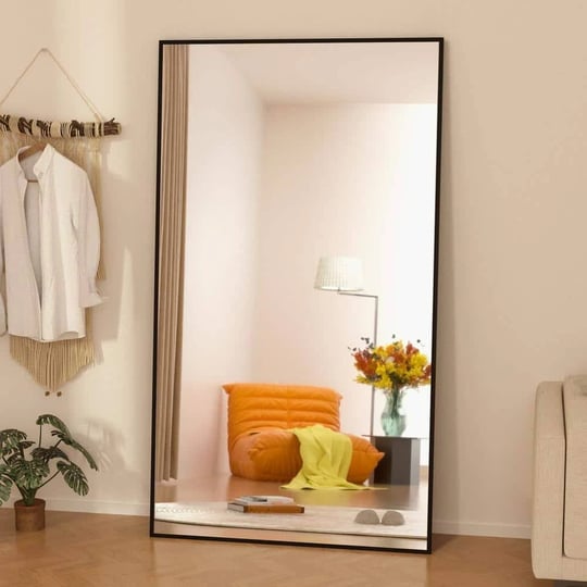 32-in-w-x-71-in-h-oversized-rectangle-full-length-mirror-framed-black-wall-mounted-standing-mirror-l-1