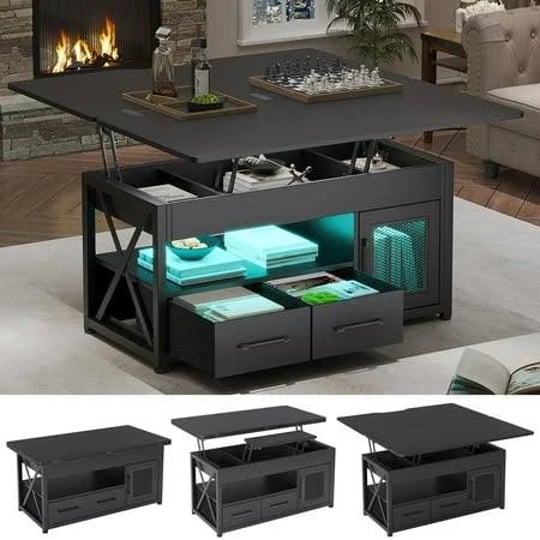 4-in-1-lift-top-coffee-table-with-led-light-and-2-fabric-drawers-40-inch-farmhouse-coffee-table-blac-1