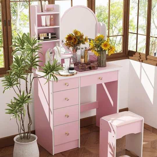5-drawers-pink-makeup-vanity-dressing-table-set-with-stool-mirror-and-storage-shelves-girls-dressing-1