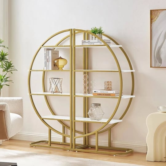 51-10-in-h-x-47-20-in-w-gold-and-white-4-tier-round-shape-bookcase-with-metal-frame-and-adjustable-f-1