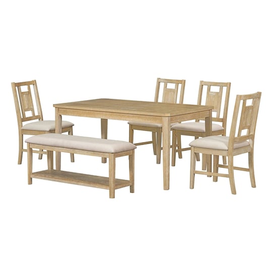 6-piece-retro-dining-set-and-minimalist-dining-table-4-upholstered-chairs-natural-wood-wash-1