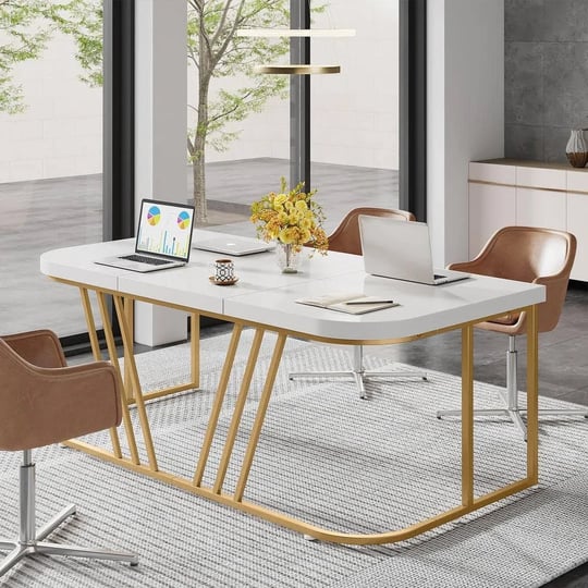 63-in-executive-desk-white-and-gold-computer-desk-with-thicken-frame-1