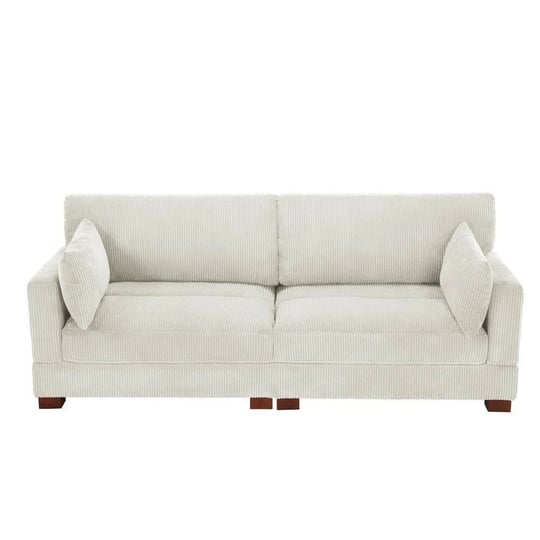 84-6-in-modern-square-arm-corduroy-fabric-upholstered-rectangle-2-seater-sofa-in-beige-with-two-pill-1