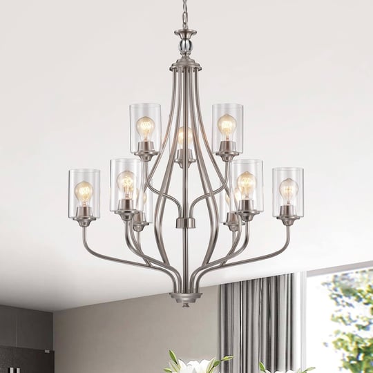 9-light-brushed-nickel-classic-chandelier-with-clear-glass-shades-1