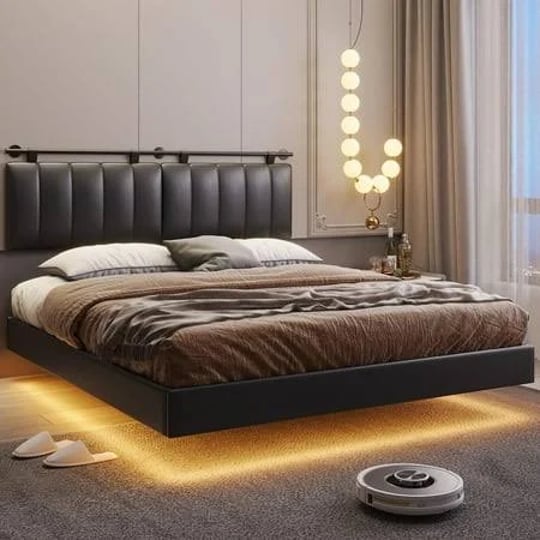 adorneve-queen-floating-bed-frame-with-led-lights-and-wall-mounted-headboard-modern-faux-leather-uph-1