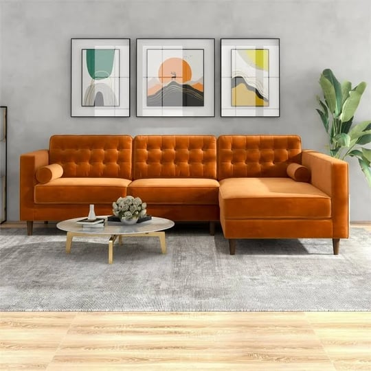 ashcroft-mid-century-modern-owen-orange-velvet-sectional-sofa-right-facing-1