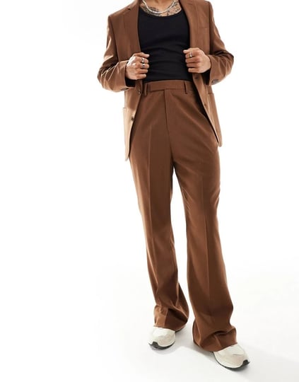 asos-design-high-waist-flare-suit-pants-in-chocolate-brown-1