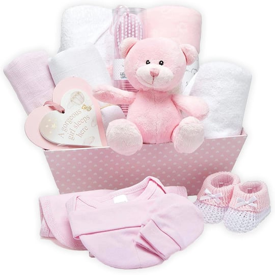 baby-girl-pink-gift-hamper-with-fleece-wrap-hooded-towel-baby-clothes-2-muslin-cloths-and-cute-teddy-1