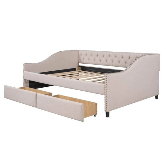 beige-full-size-upholstered-fabric-daybed-with-two-drawers-slope-armrest-with-nail-head-modification-1