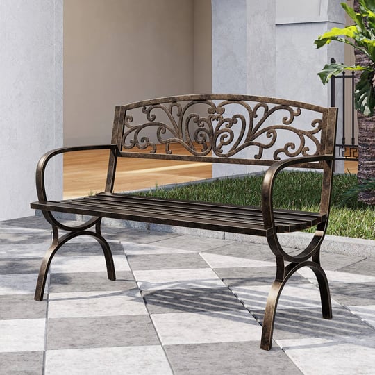 belleze-50-garden-backyard-bench-metal-bronze-1